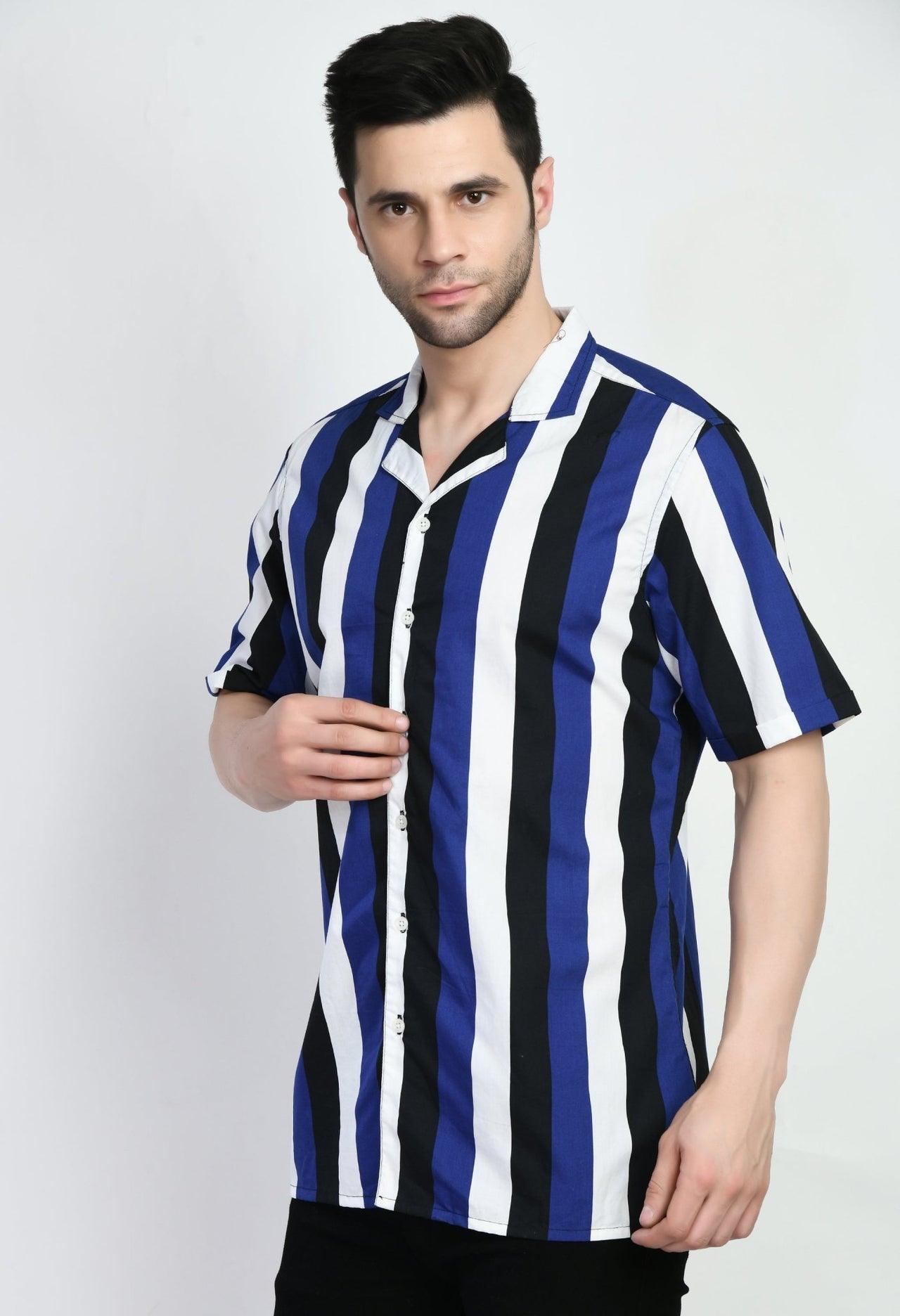 Cuban Collar Striped Shirt - RueCollections