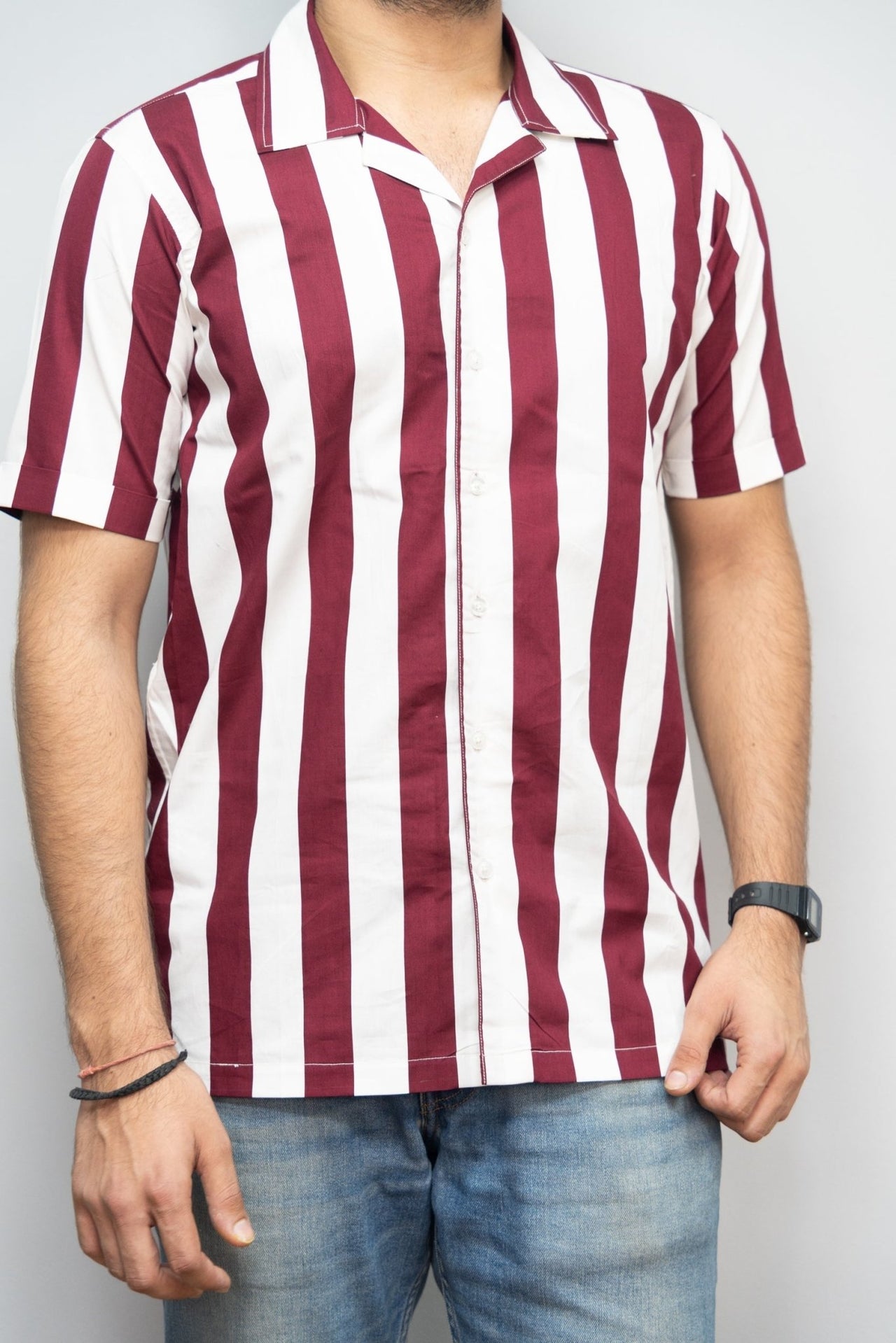 Cuban Collar Striped Shirt - RueCollections