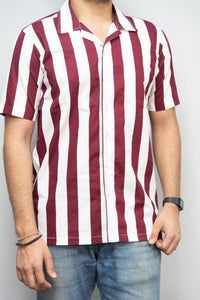 Thumbnail for Cuban Collar Striped Shirt - RueCollections