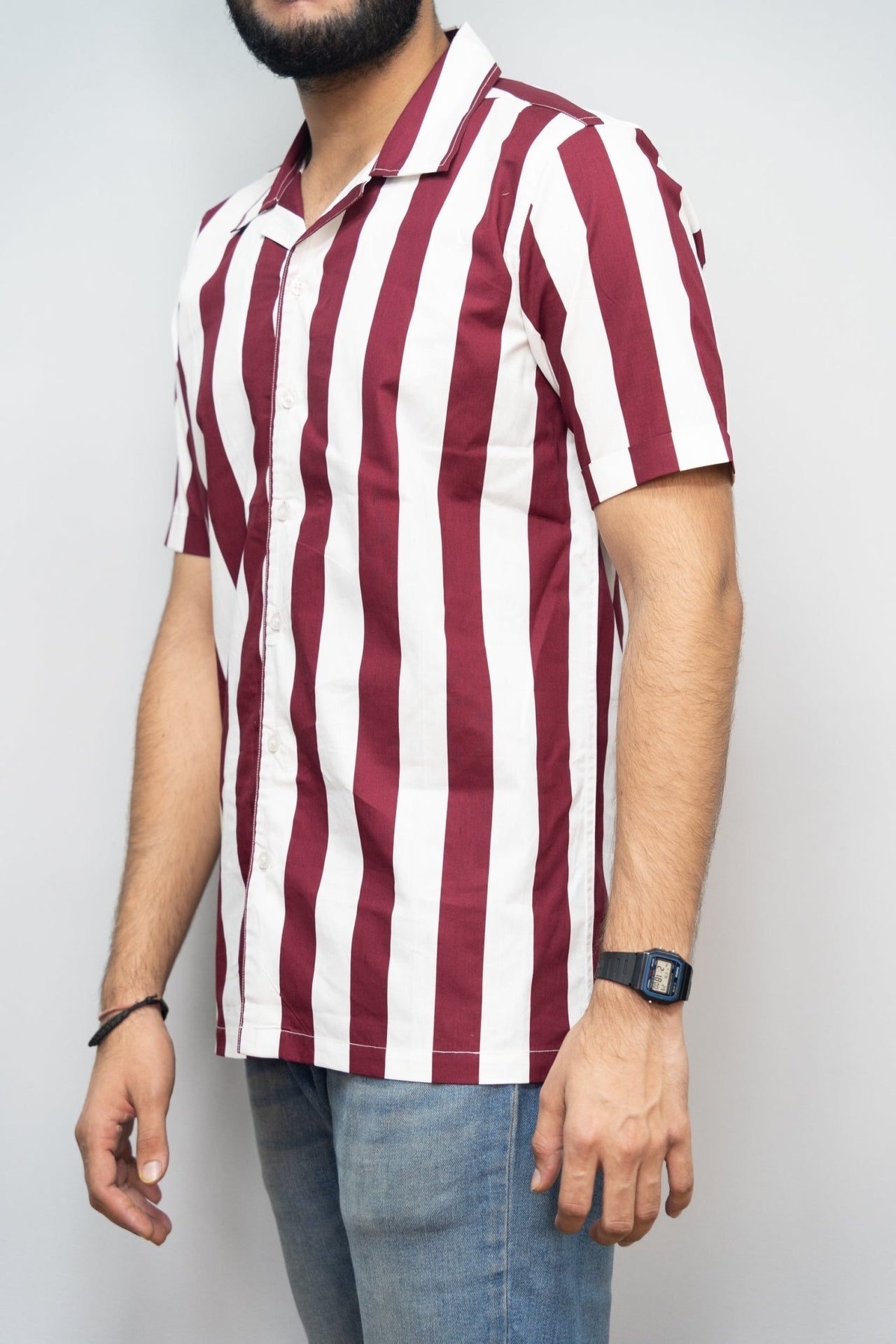 Cuban Collar Striped Shirt - RueCollections