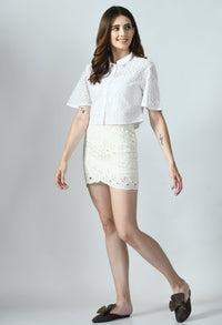 Thumbnail for Cutwork Embroidery Cropped Shirt - RueCollections