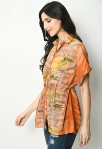 Thumbnail for Digital Printed Georgette Top With Tie Up Waist Belt - RueCollections