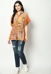 Thumbnail for Digital Printed Georgette Top With Tie Up Waist Belt - RueCollections