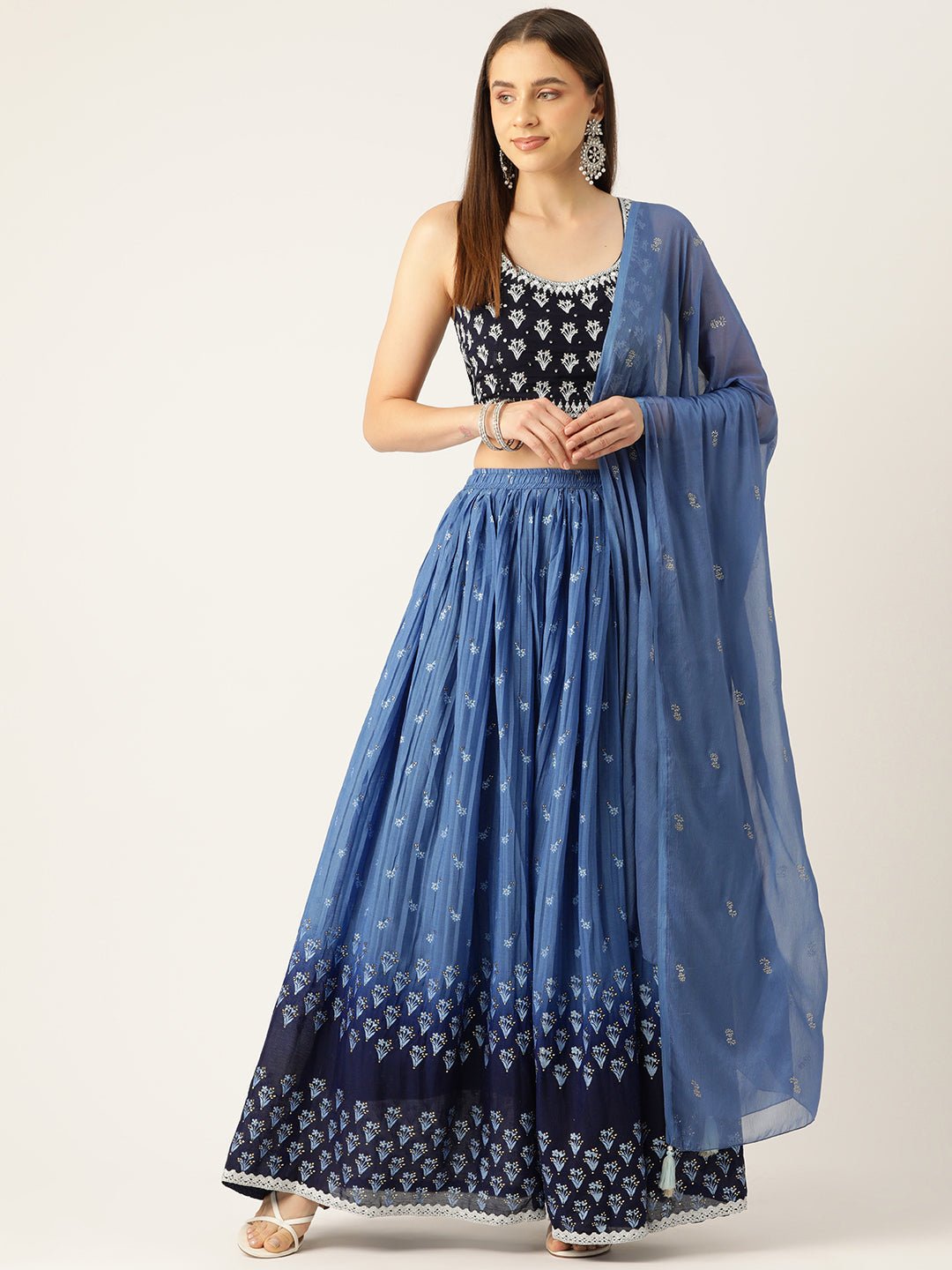 Embroidered Sequinned Ready to Wear Lehenga & Blouse With Dupatta - RueCollections