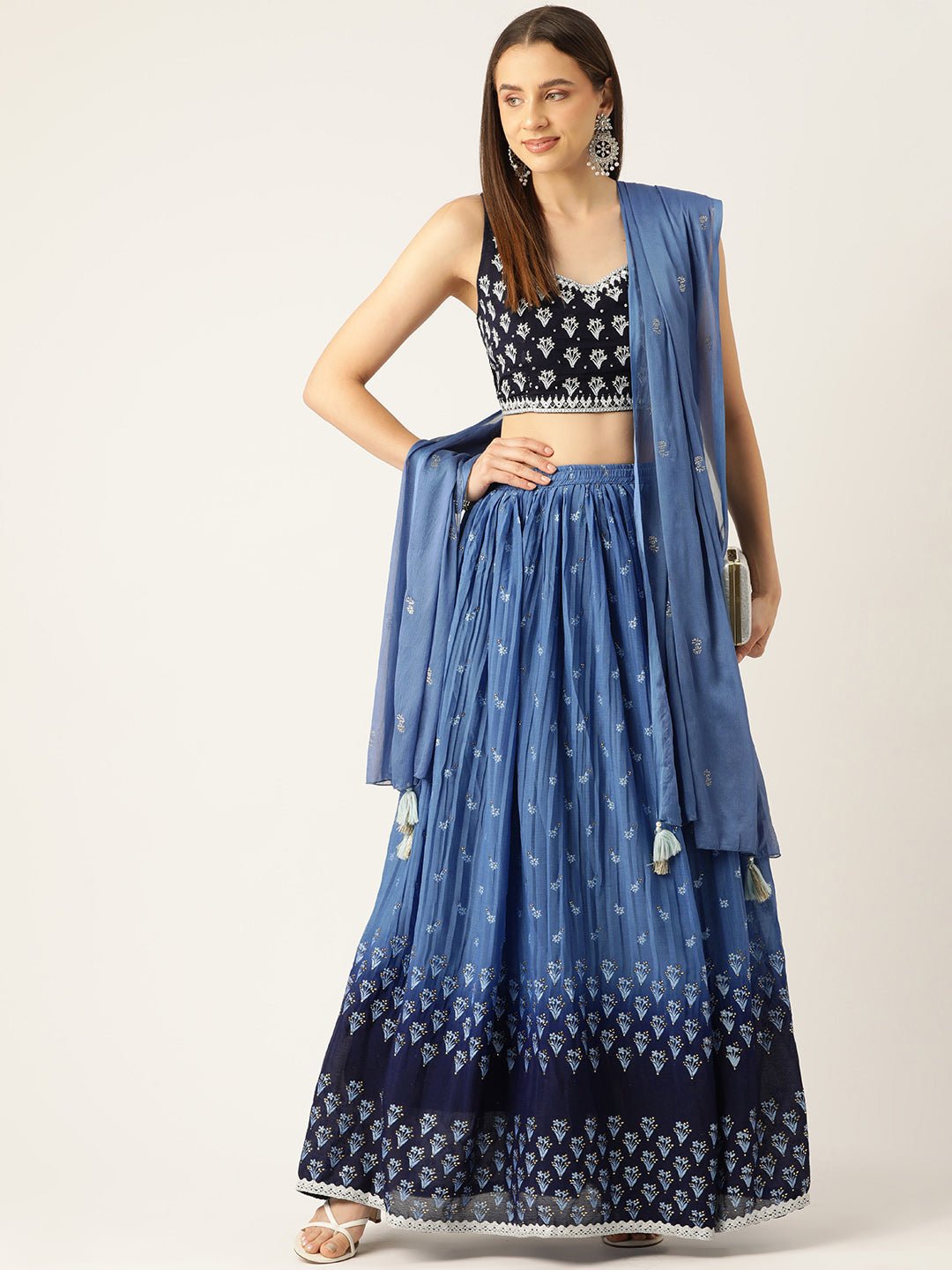 Embroidered Sequinned Ready to Wear Lehenga & Blouse With Dupatta - RueCollections