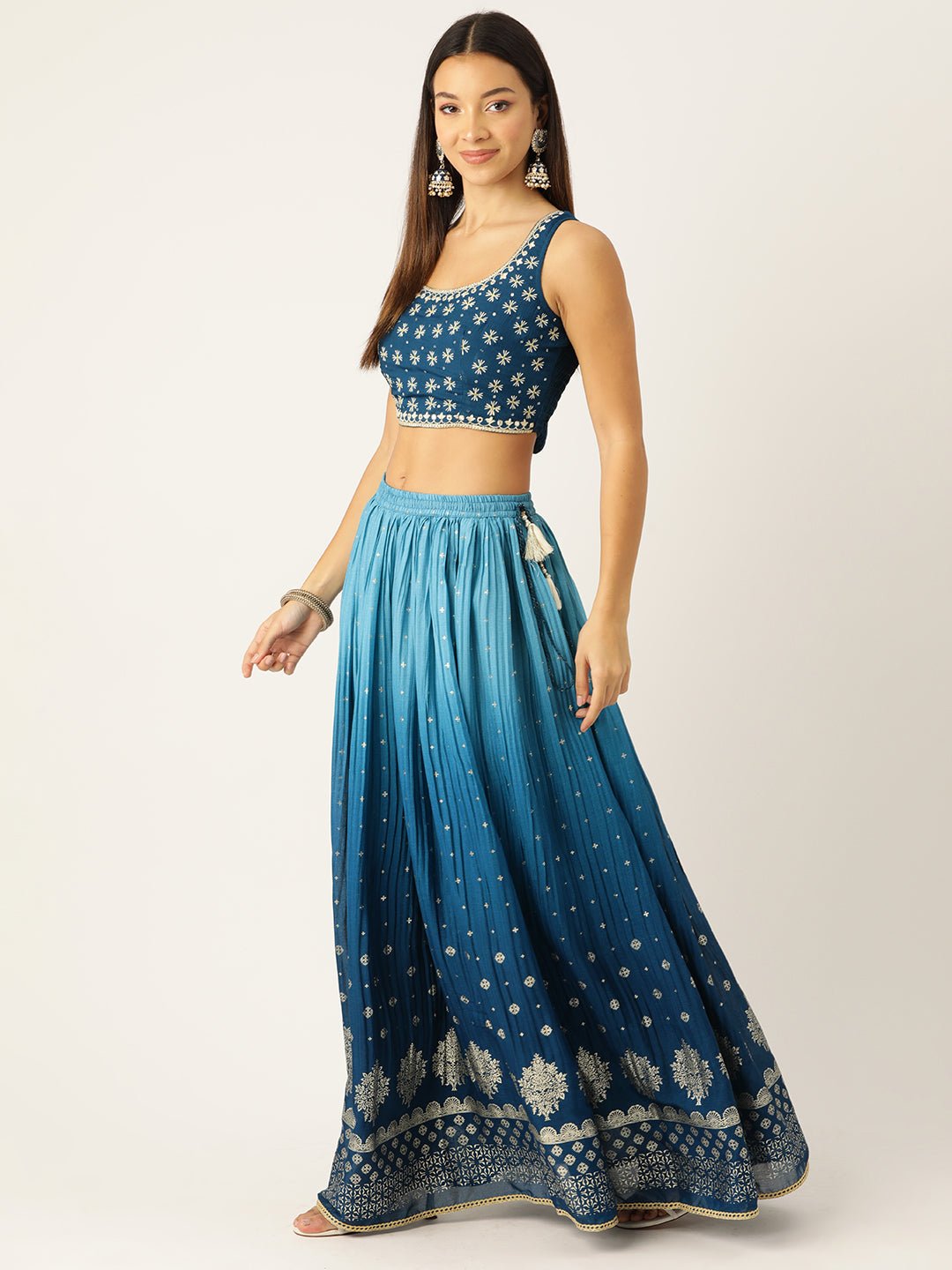 Embroidered Sequinned Ready to Wear Lehenga & Blouse With Dupatta - RueCollections