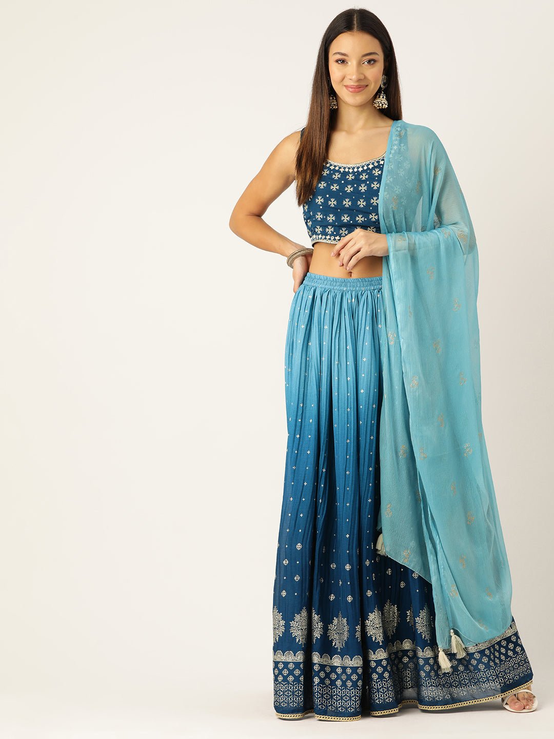 Embroidered Sequinned Ready to Wear Lehenga & Blouse With Dupatta - RueCollections