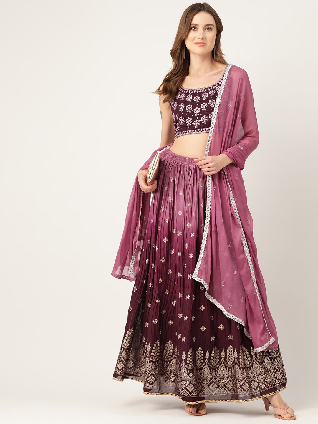 Embroidered Sequinned Ready to Wear Lehenga & Blouse With Dupatta - RueCollections