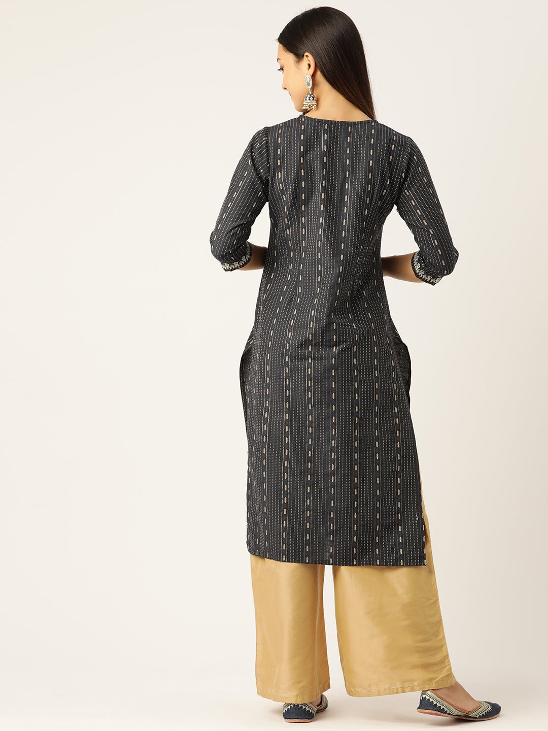 Ethnic Motifs Embroidered Kantha Work Kurta - RueCollections