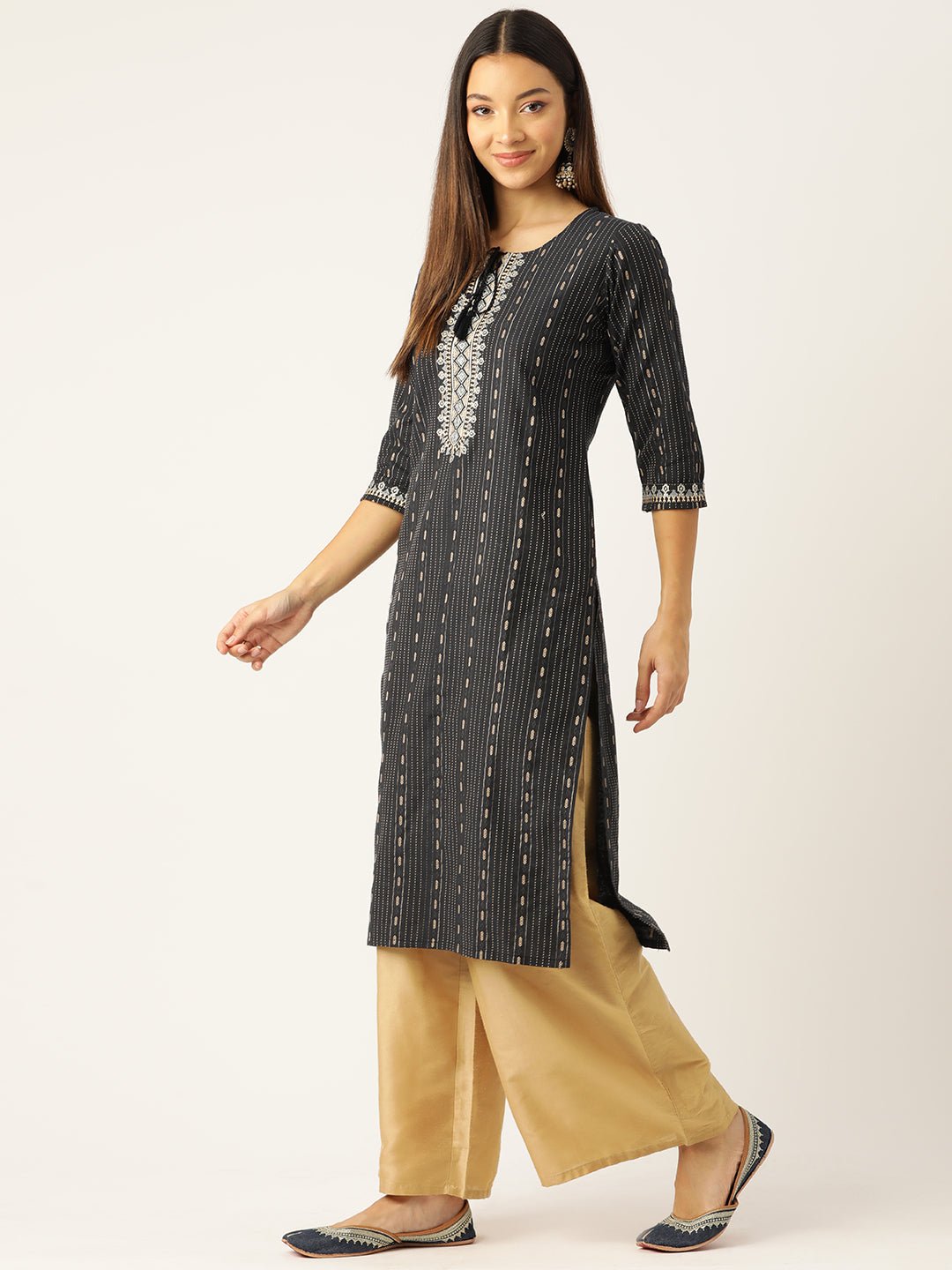 Ethnic Motifs Embroidered Kantha Work Kurta - RueCollections