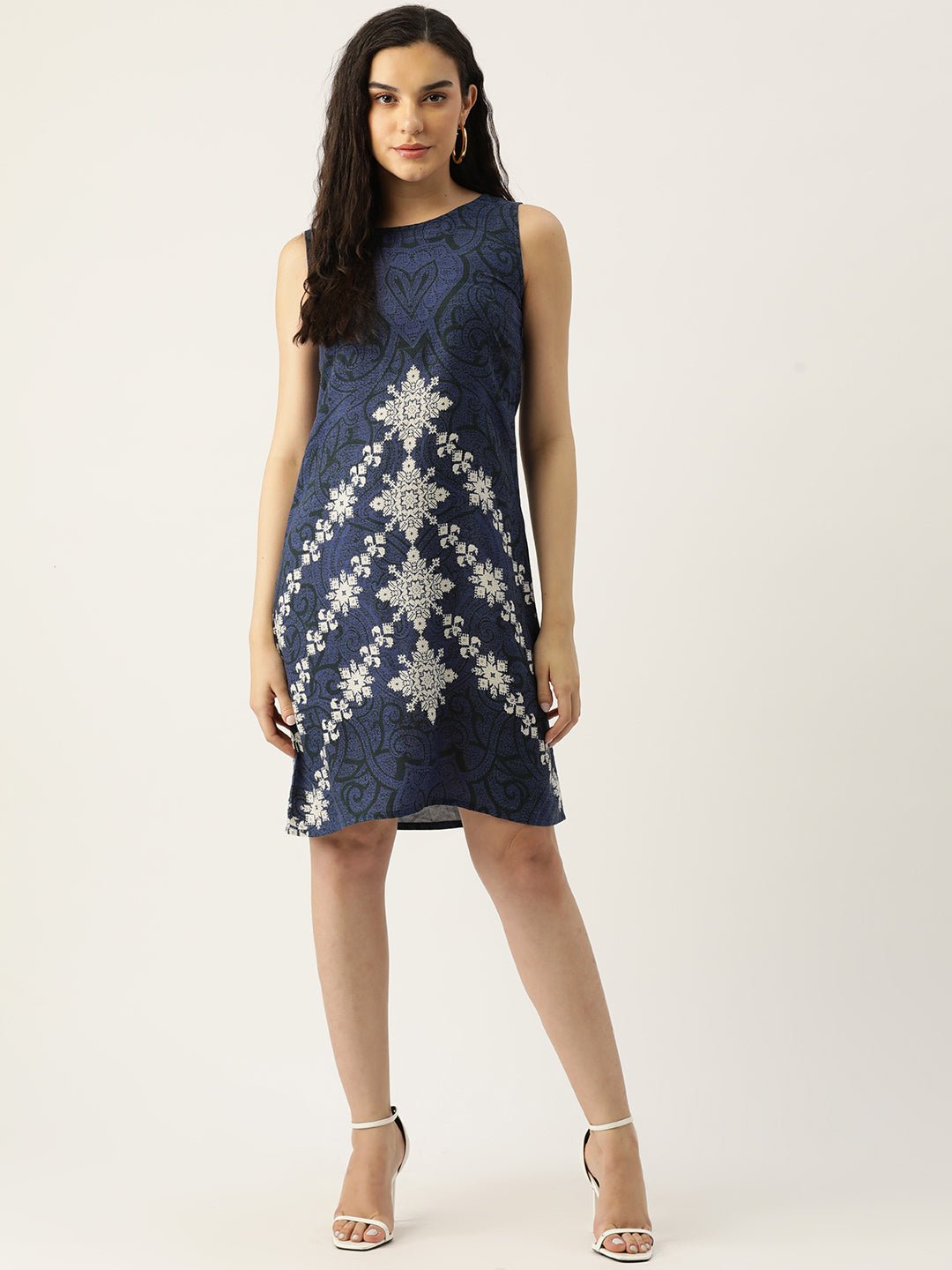 Ethnic Motifs Print Cotton A - Line Dress - RueCollections