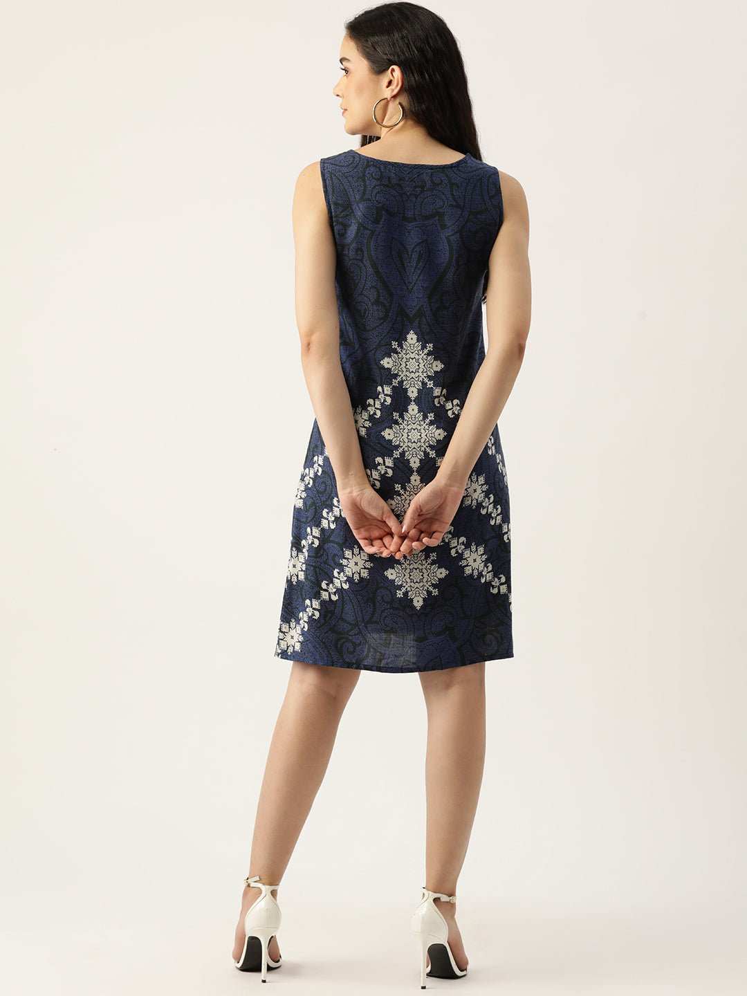 Ethnic Motifs Print Cotton A - Line Dress - RueCollections