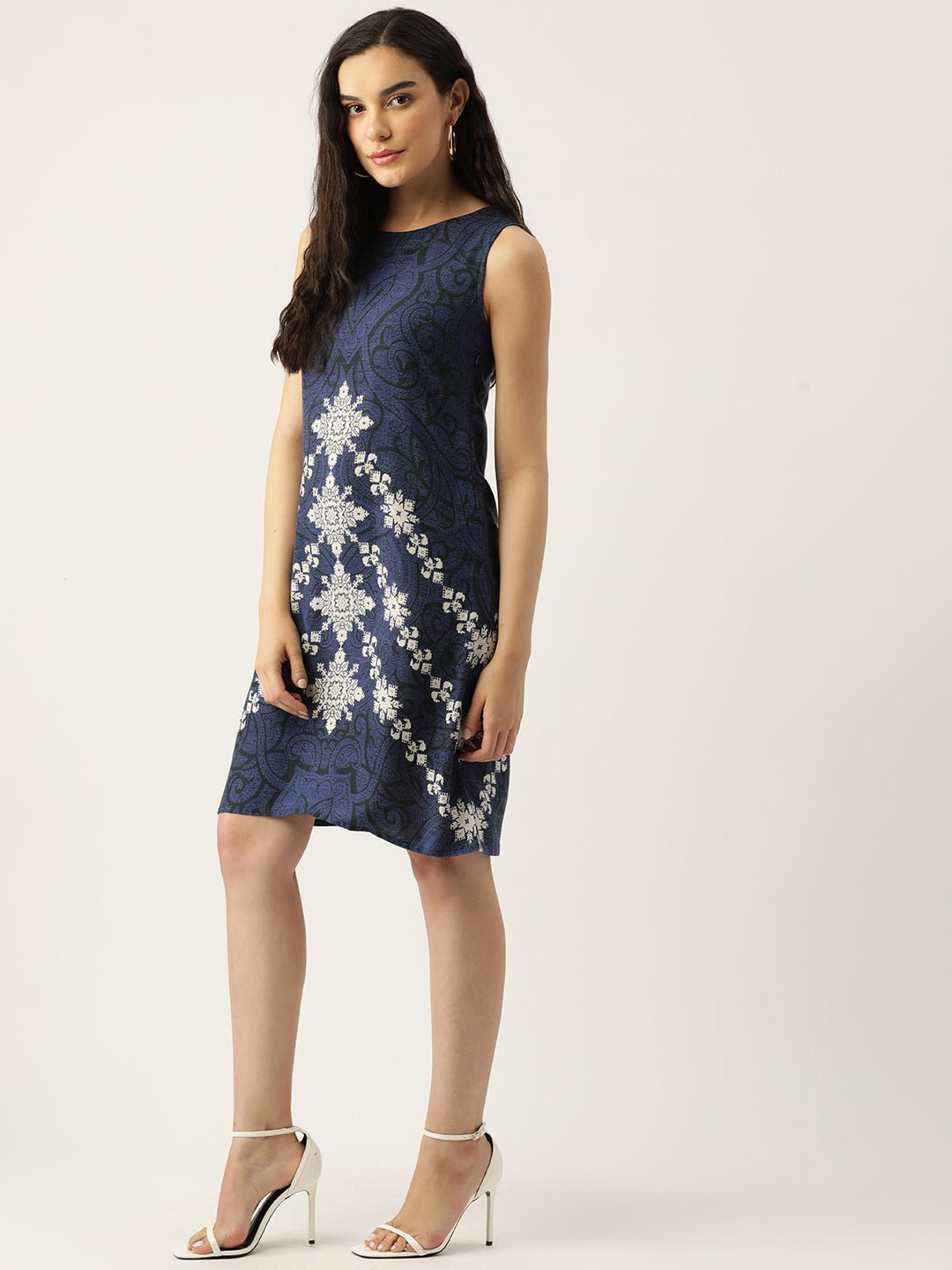 Ethnic Motifs Print Cotton A - Line Dress - RueCollections