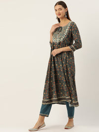 Thumbnail for Ethnic Motifs Printed Pleated Sequinned Kurta with Trousers & Dupatta - RueCollections