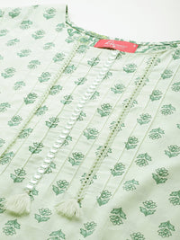 Thumbnail for Ethnic Motifs Printed Pure Cotton Mirror Work Pleated Kurti - RueCollections