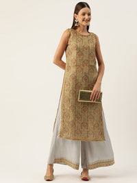 Thumbnail for Ethnic Motifs Printed Regular Chanderi Cotton Kurta with Palazzos - RueCollections