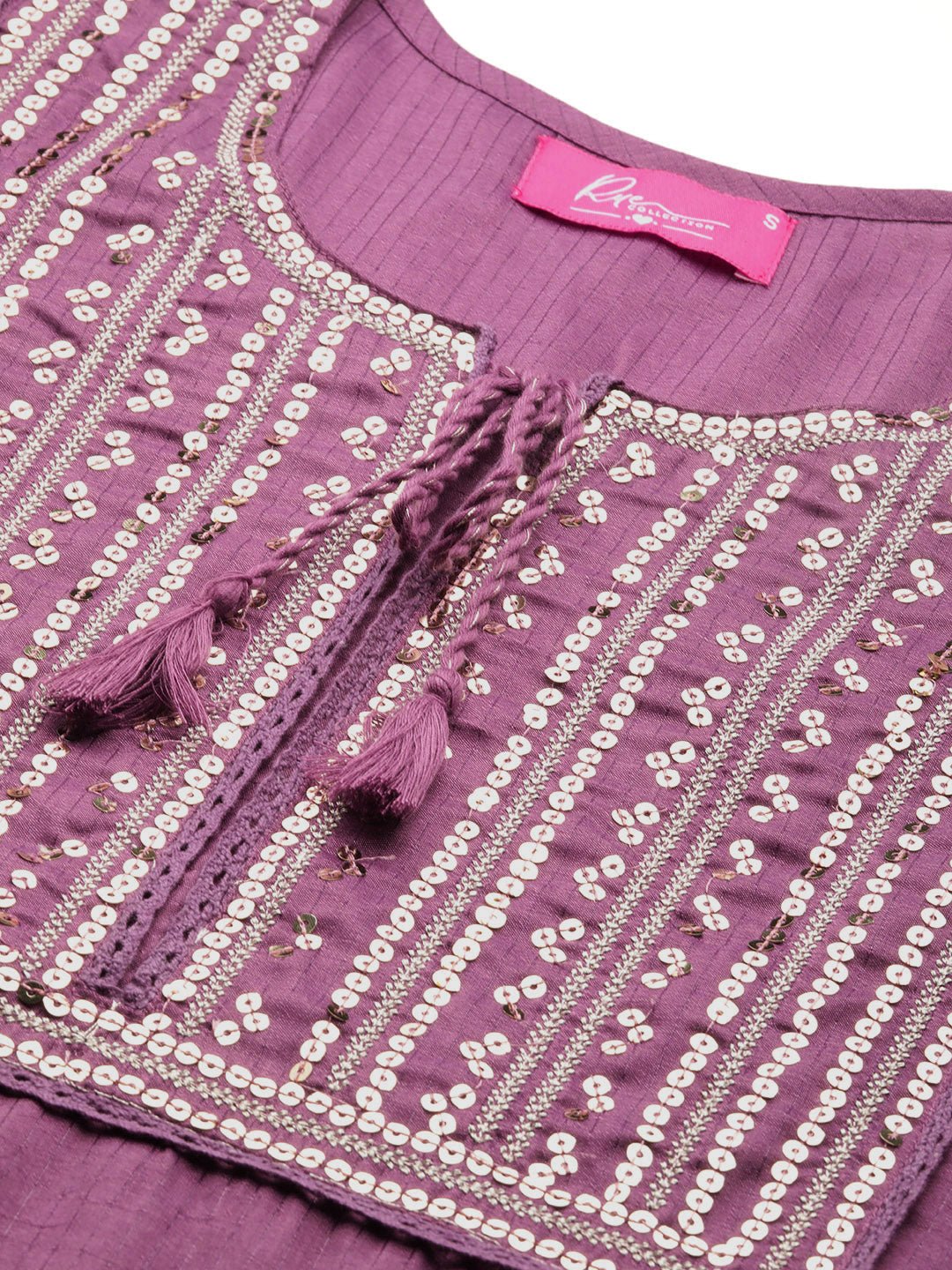 Ethnic Motifs Yoke Design Regular Sequinned Kurta with Trousers - RueCollections