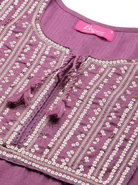 Thumbnail for Ethnic Motifs Yoke Design Regular Sequinned Kurta with Trousers - RueCollections