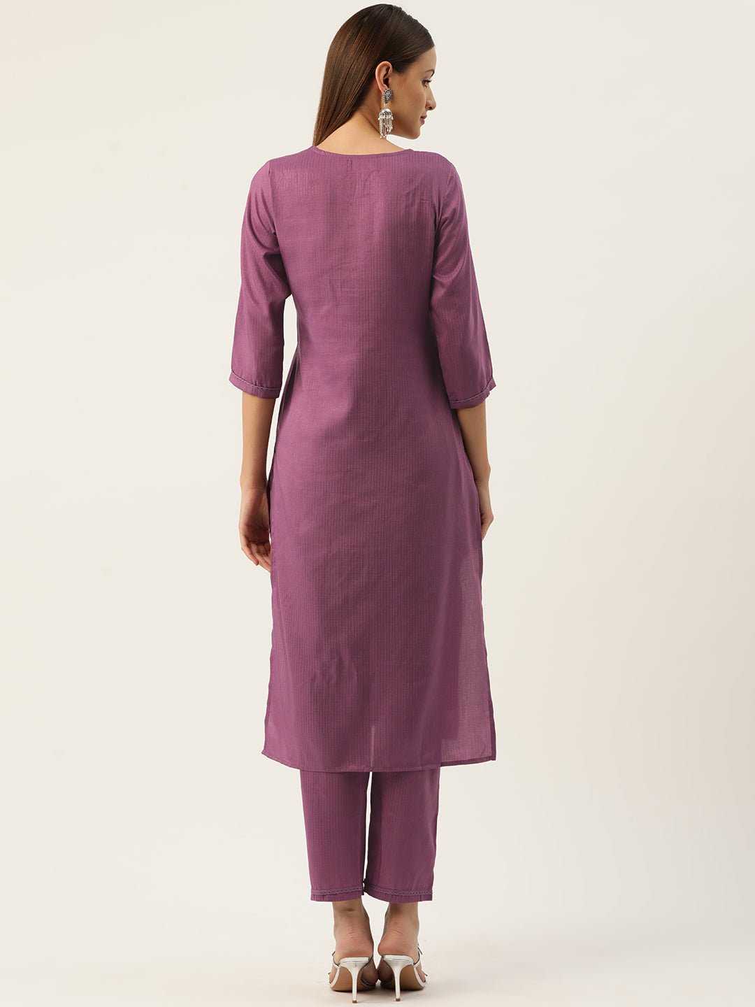 Ethnic Motifs Yoke Design Regular Sequinned Kurta with Trousers - RueCollections