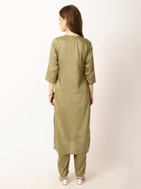 Thumbnail for Ethnic Motifs Yoke Design Regular Sequinned Kurta with Trousers - RueCollections