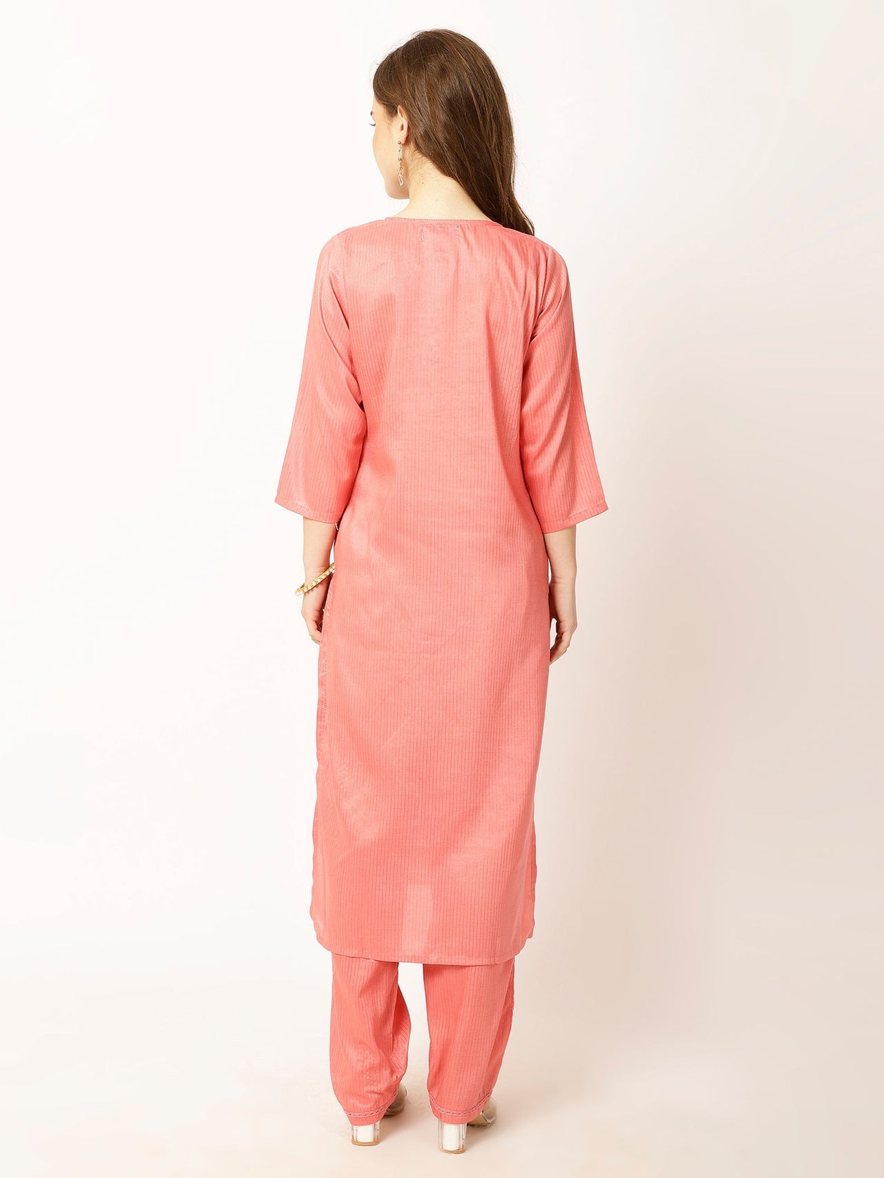 Ethnic Motifs Yoke Design Regular Sequinned Kurta with Trousers - RueCollections