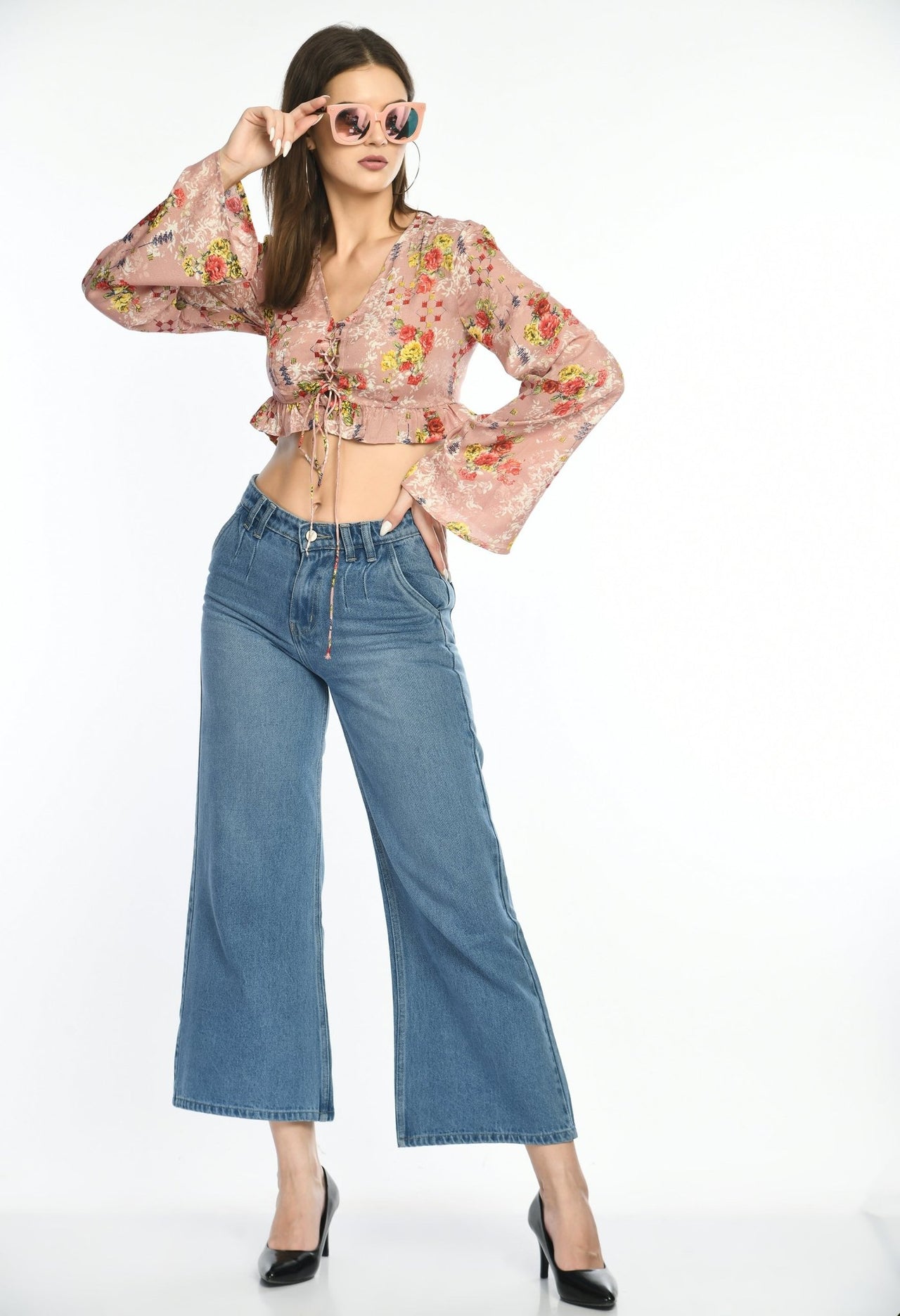 Floral Center Tie Crop Top - RueCollections