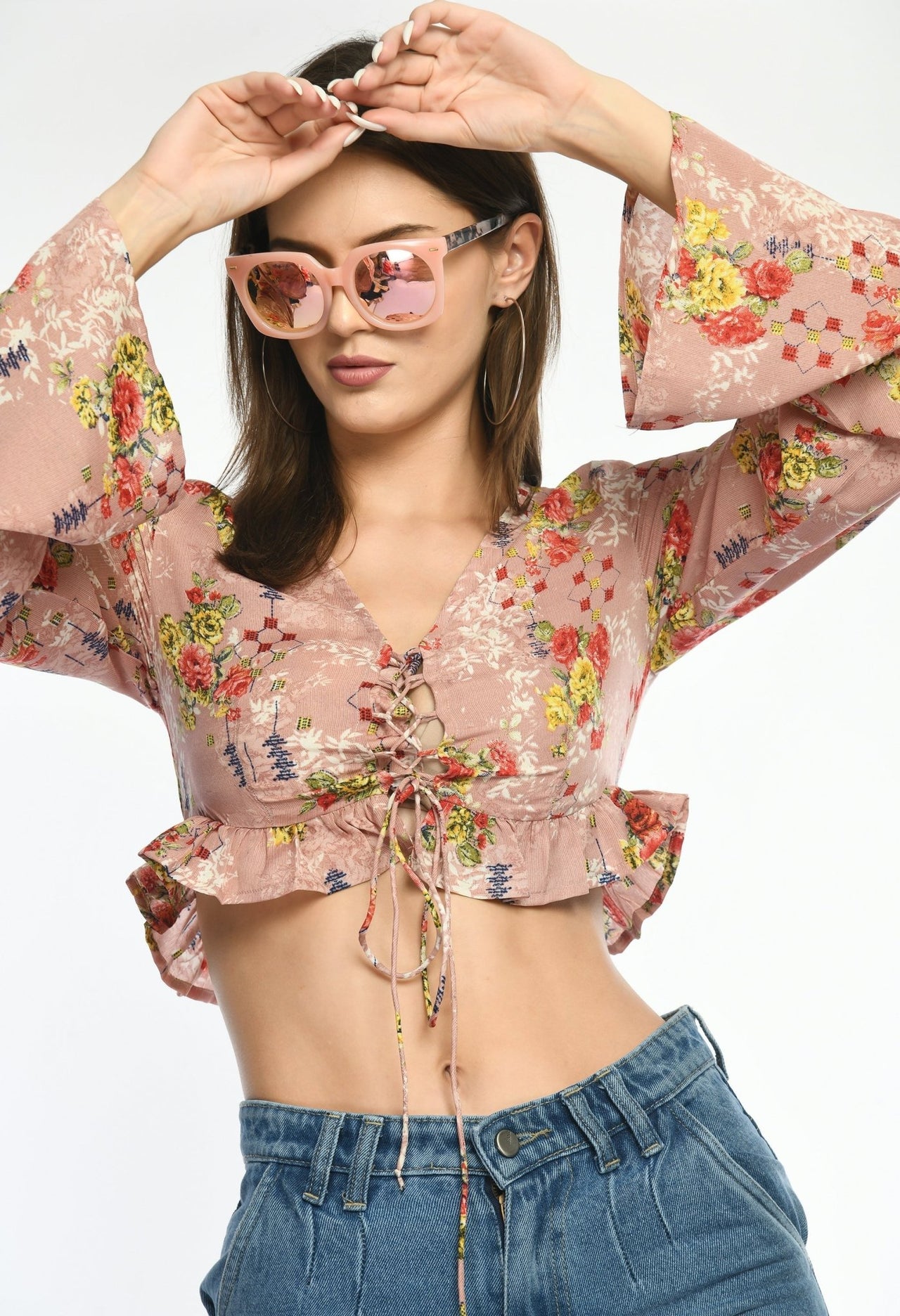 Floral Center Tie Crop Top - RueCollections