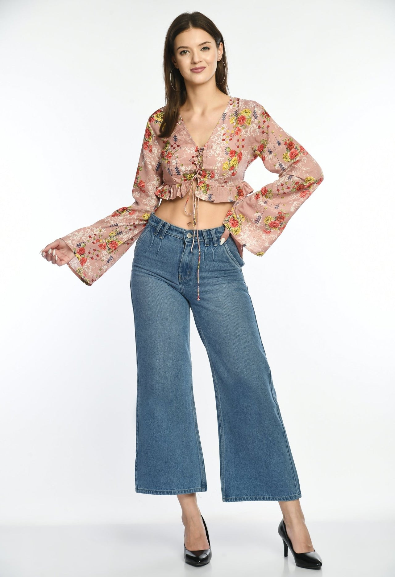 Floral Center Tie Crop Top - RueCollections