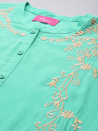 Thumbnail for Floral Embroidered Pure Cotton Thread Work Kurti - RueCollections