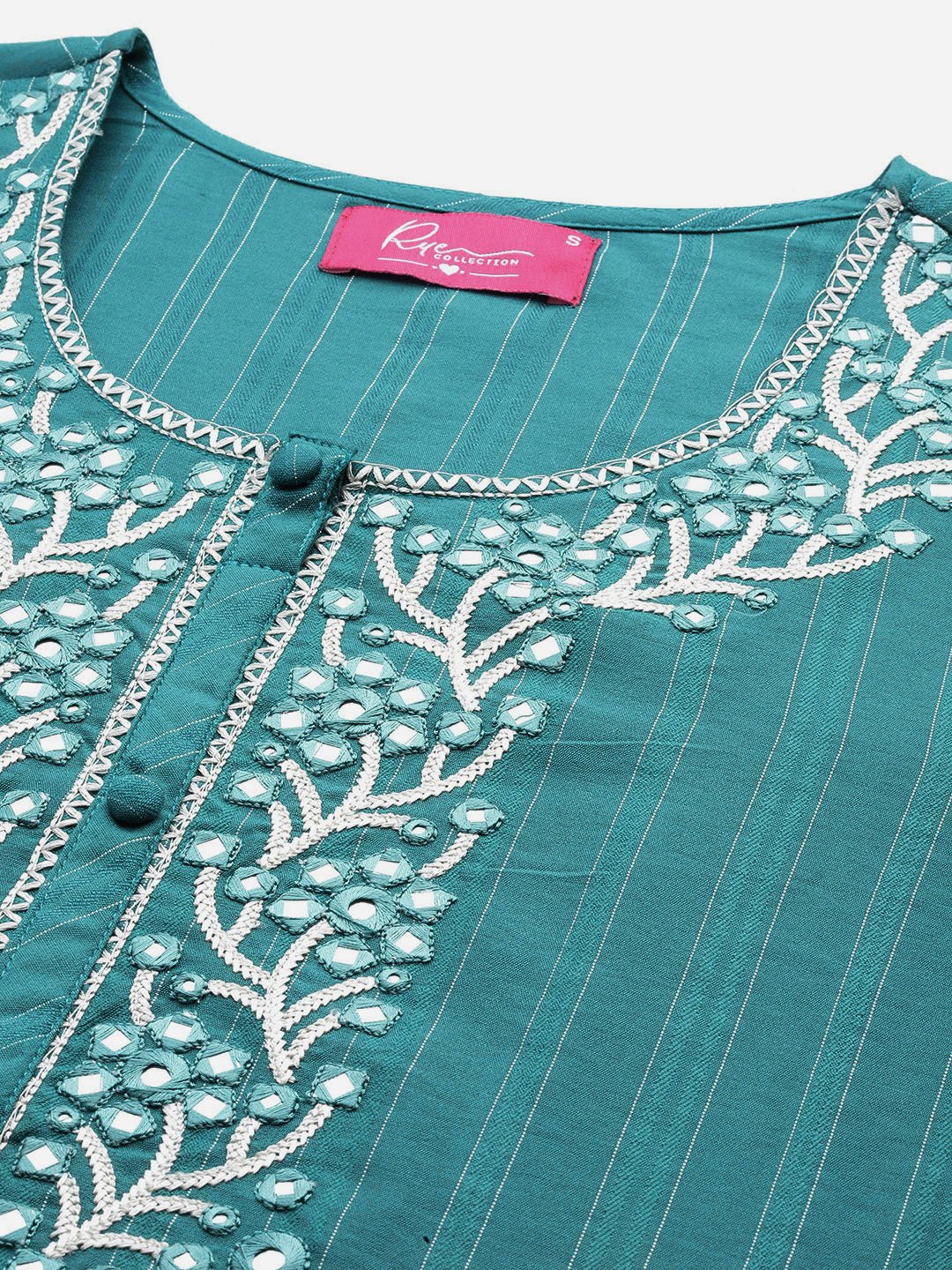 Floral Embroidered Regular Mirror Work Kurta with Trousers - RueCollections