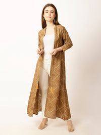 Thumbnail for Floral Ethnic Printed Open Front Longline Shrug - RueCollections