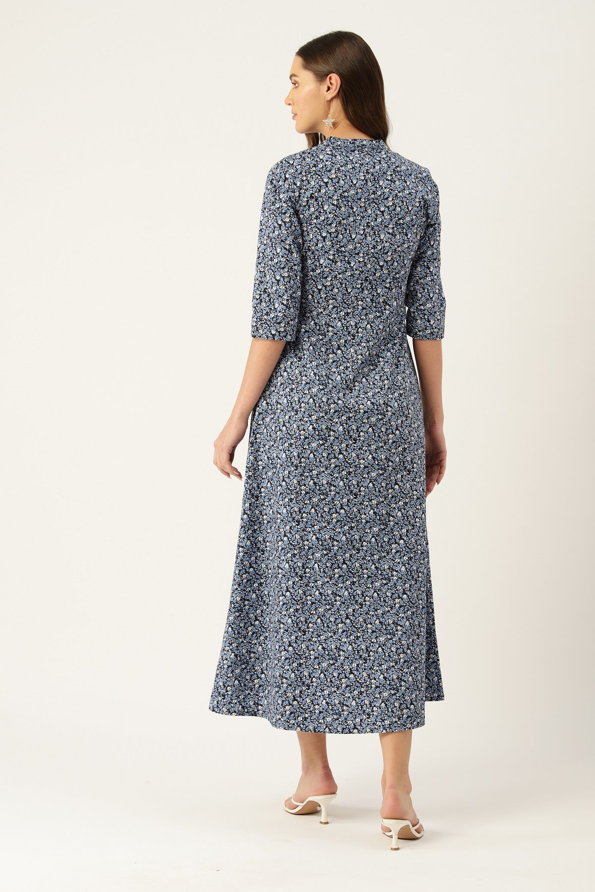 Floral Print A - Line Midi Dress - RueCollections