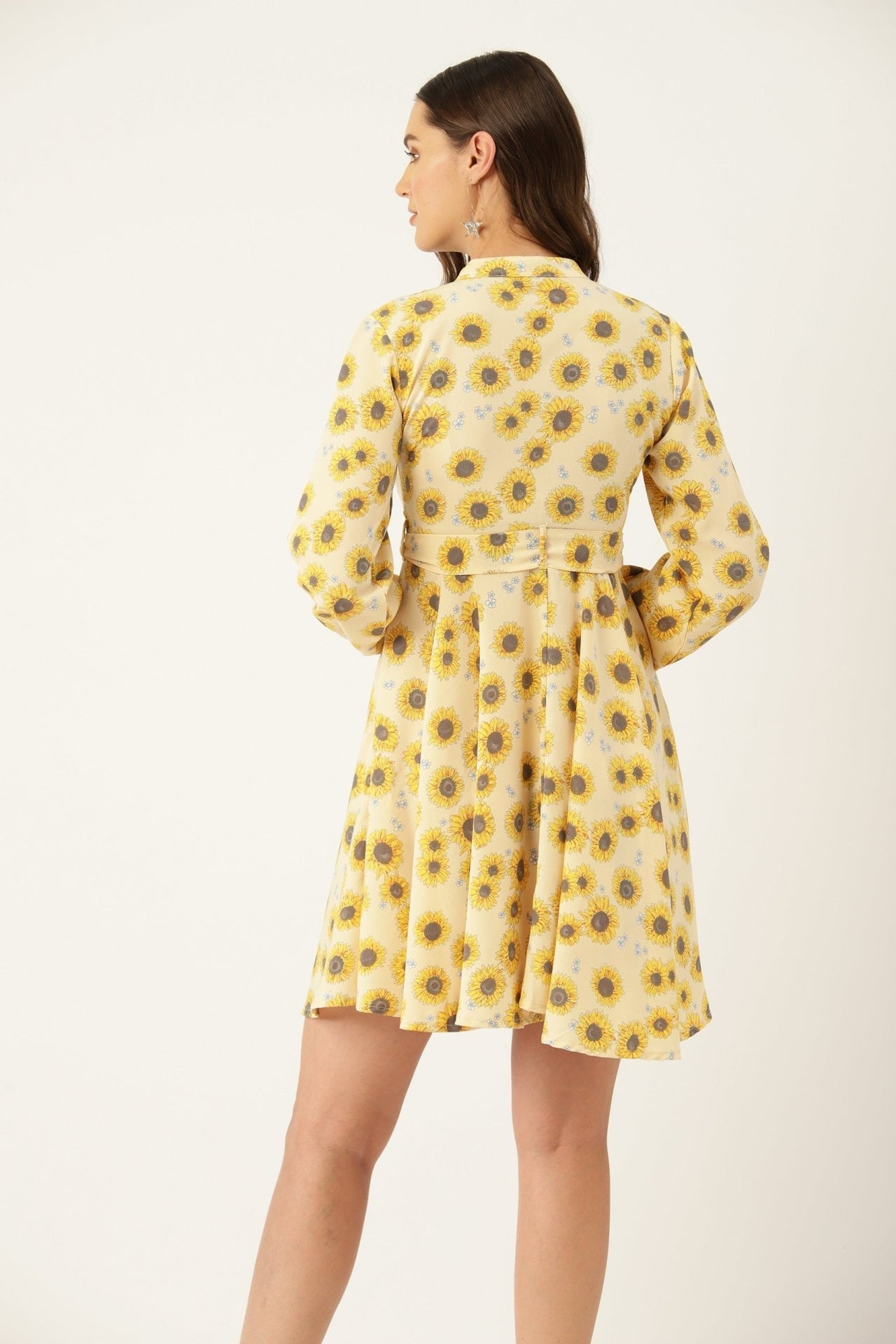 Floral Print Crepe A - Line Dress - RueCollections