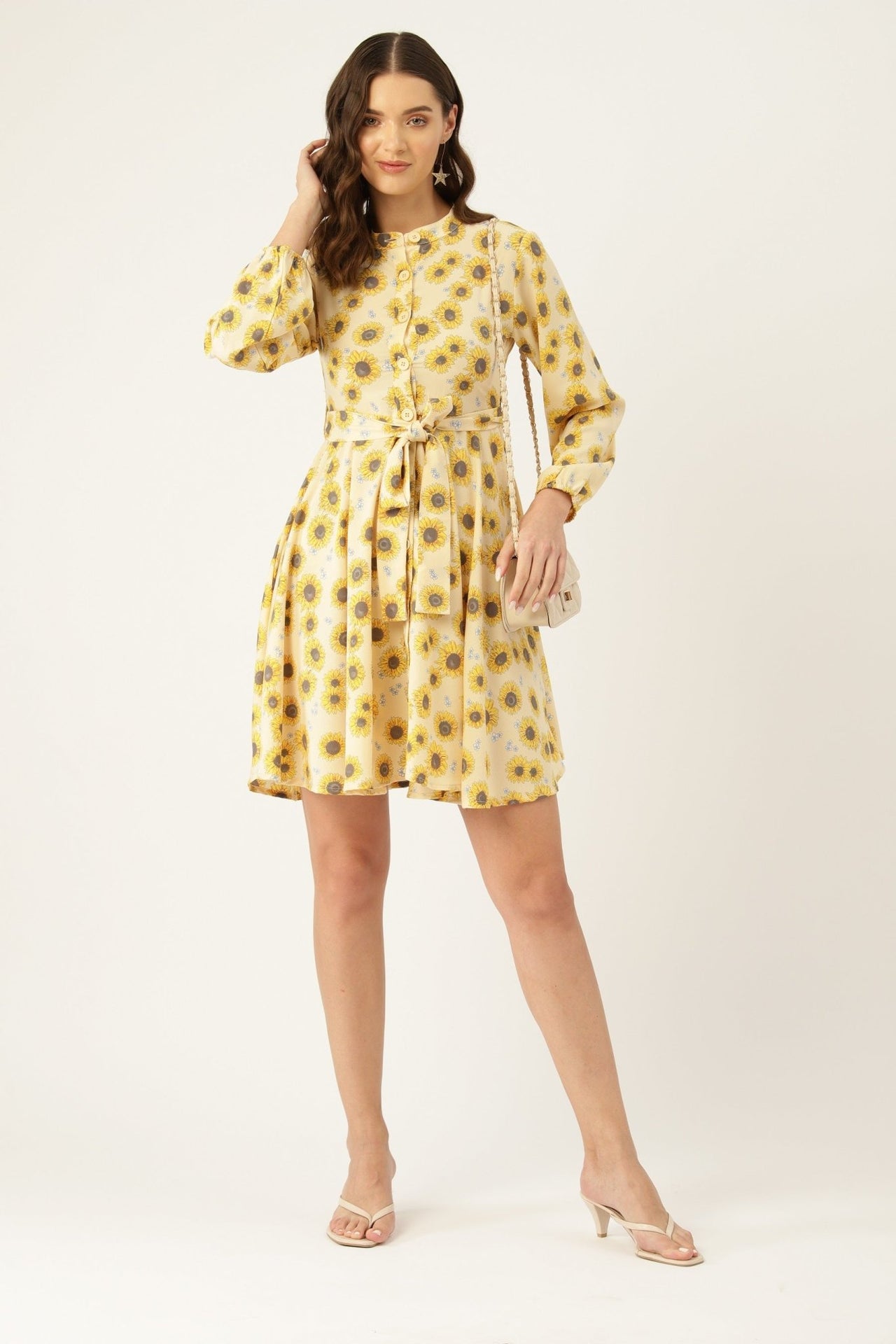 Floral Print Crepe A - Line Dress - RueCollections