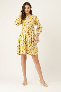 Thumbnail for Floral Print Crepe A - Line Dress - RueCollections