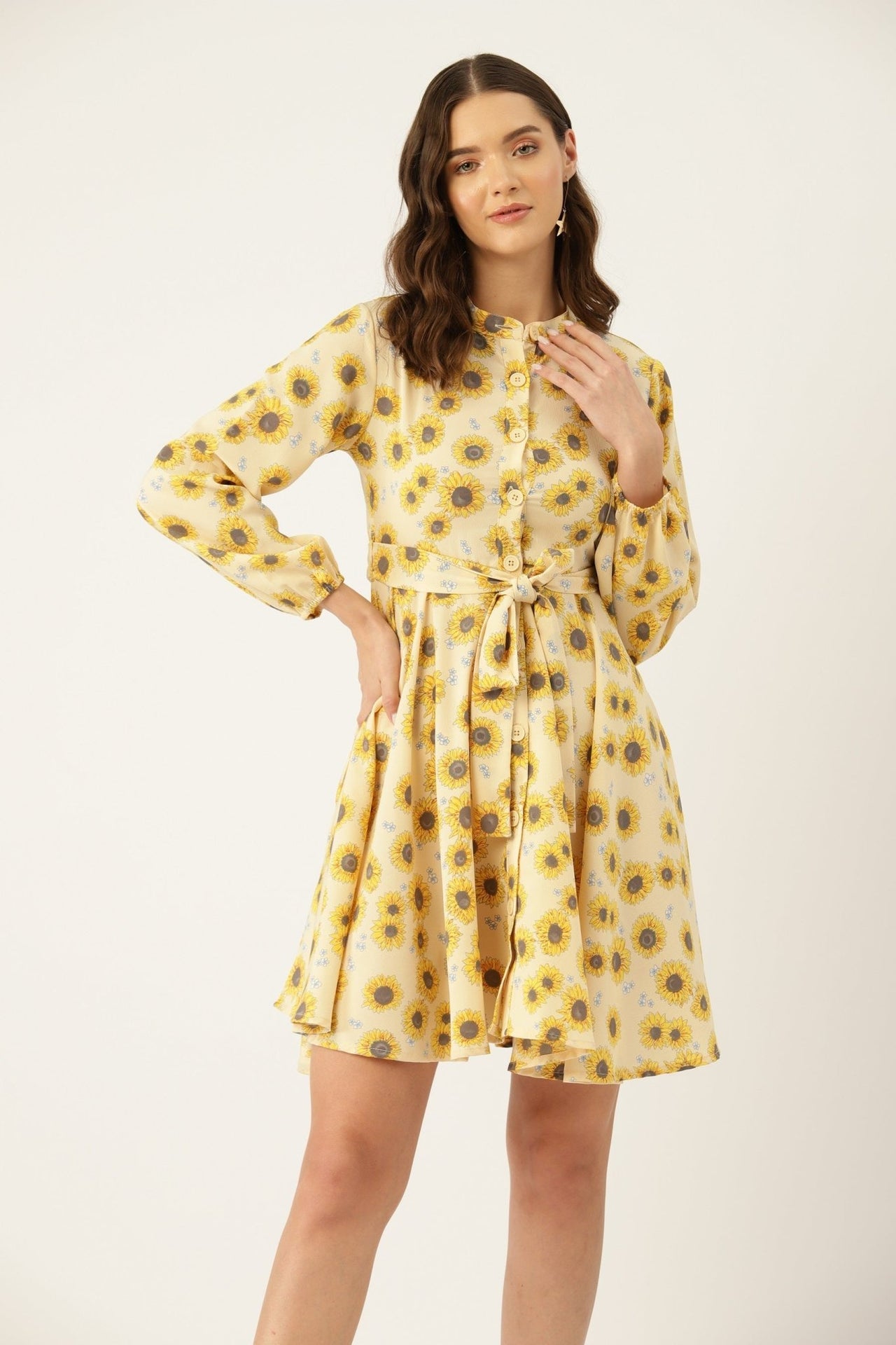 Floral Print Crepe A - Line Dress - RueCollections