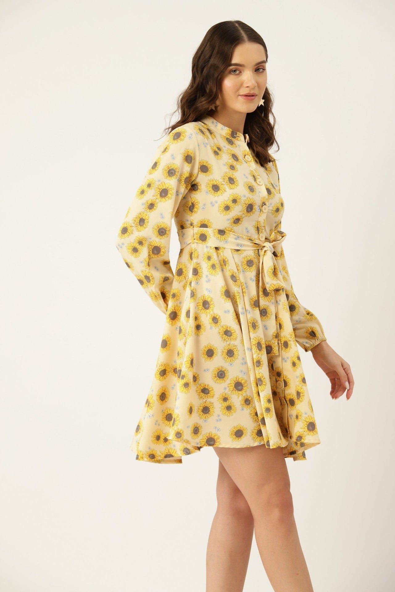 Floral Print Crepe A - Line Dress - RueCollections