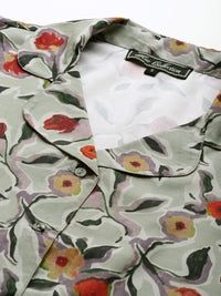 Thumbnail for Floral Print Crepe Shirt Style Longline Top - RueCollections