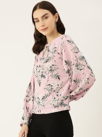 Thumbnail for Floral Print Keyhole Neck Puff Sleeve Top - RueCollections