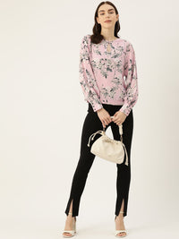 Thumbnail for Floral Print Keyhole Neck Puff Sleeve Top - RueCollections