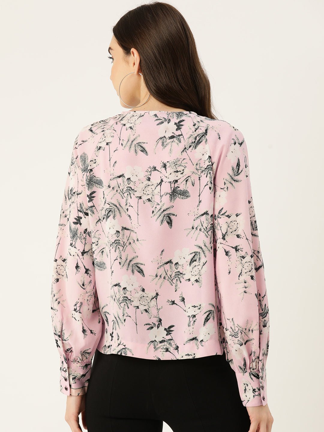 Floral Print Keyhole Neck Puff Sleeve Top - RueCollections