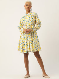 Thumbnail for Floral Print Puff Sleeve Crepe A - Line Dress - RueCollections