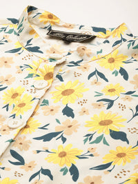 Thumbnail for Floral Print Puff Sleeve Crepe A - Line Dress - RueCollections
