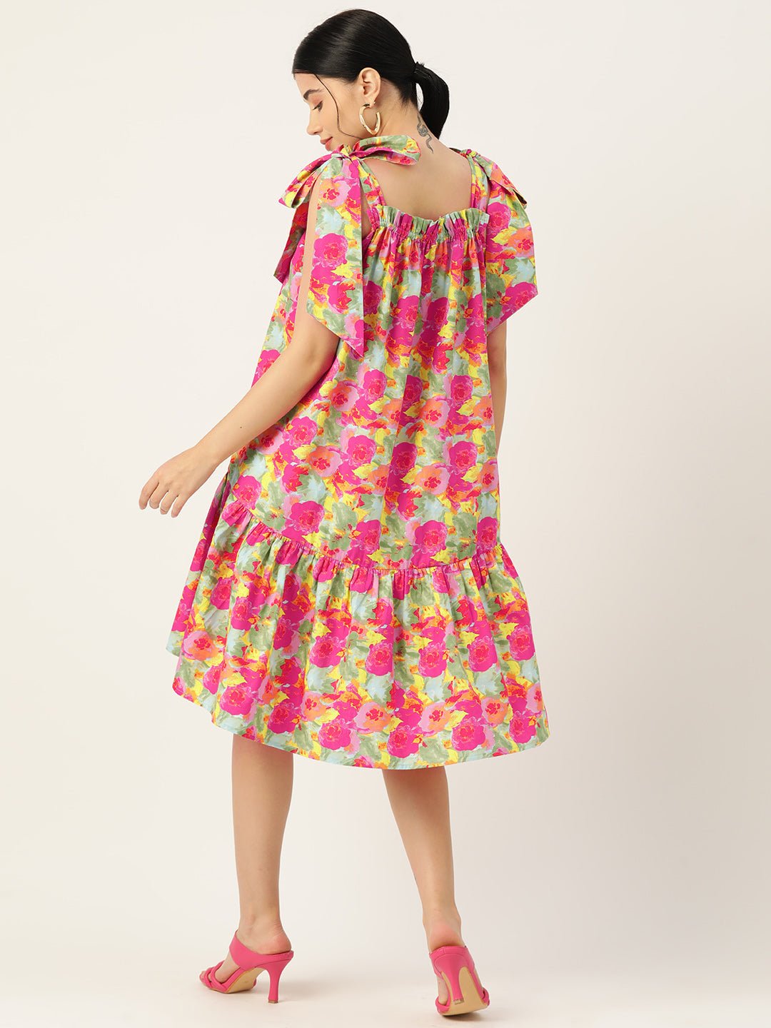 Floral Printed Cotton A - line Dress - RueCollections