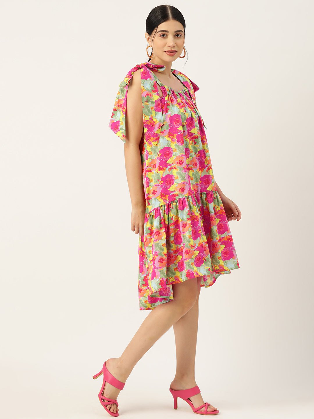 Floral Printed Cotton A - line Dress - RueCollections