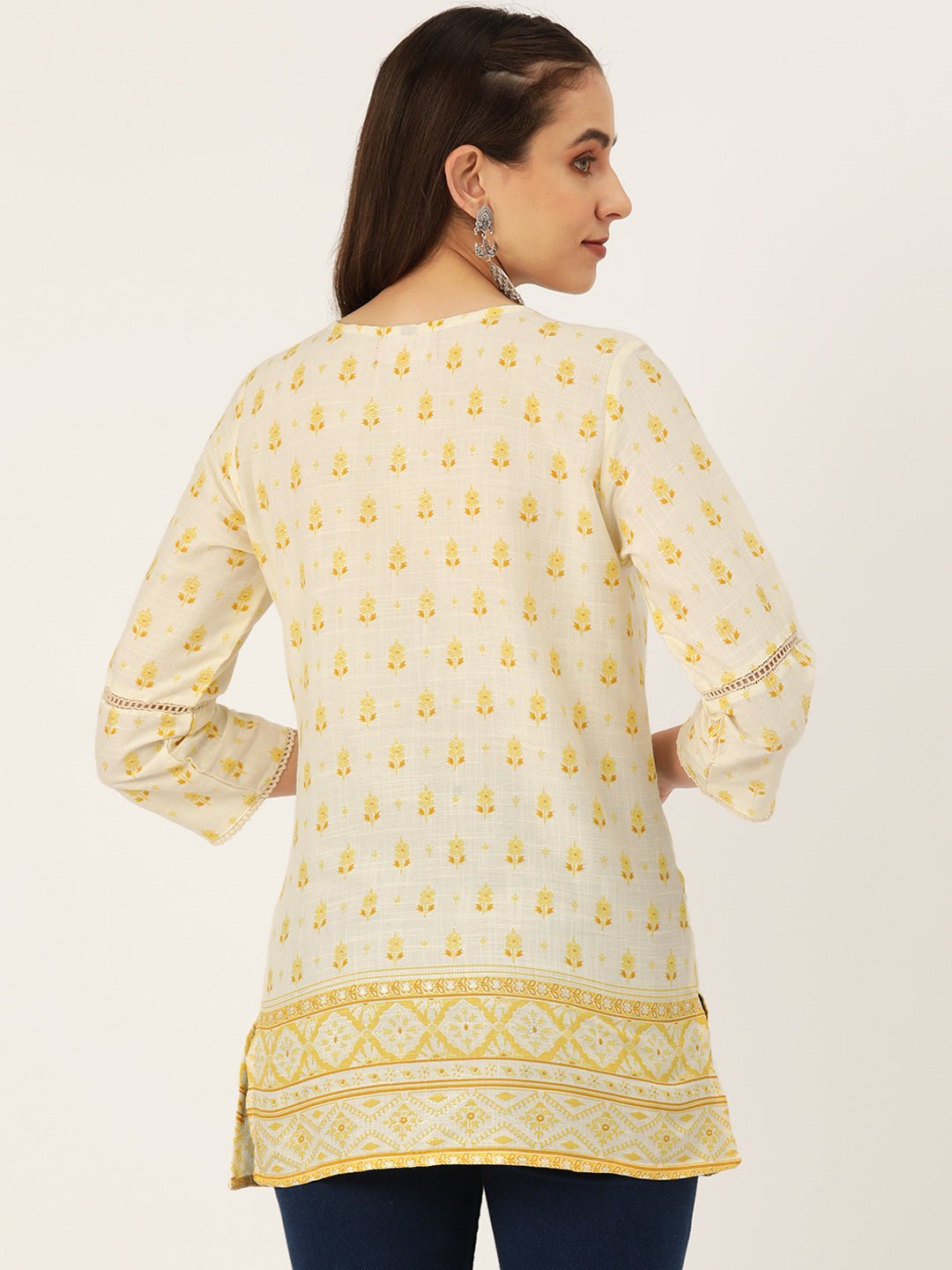 Floral Yoke Design Thread Work Pure Cotton Thread Work Kurti - RueCollections