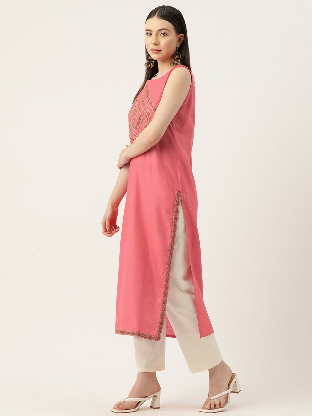 Geometric Embroidered Mirror Work Kurta with Shrug - RueCollections