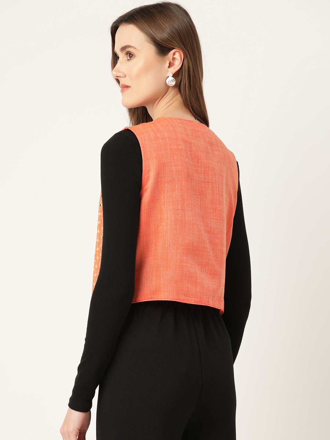 Geometric Pure Cotton Crop Tailored Jacket with Embroidered Detail - RueCollections