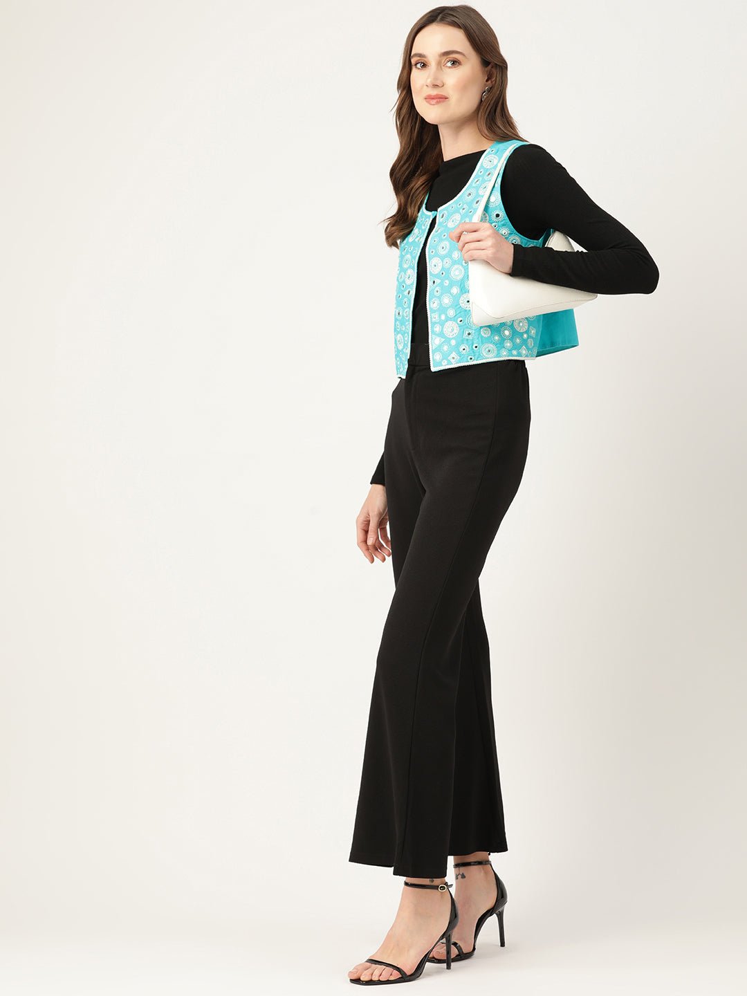 Geometric Pure Cotton Crop Tailored Jacket with Embroidered Detail - RueCollections