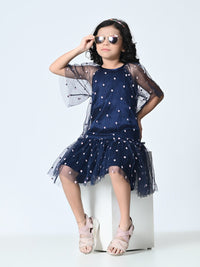 Thumbnail for Girls Embellished Print Net Drop - Waist Dress - RueCollections